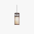 Ritta Weave Cylinder Pendant Light, Coffee/Wood, Metal/Bamboo