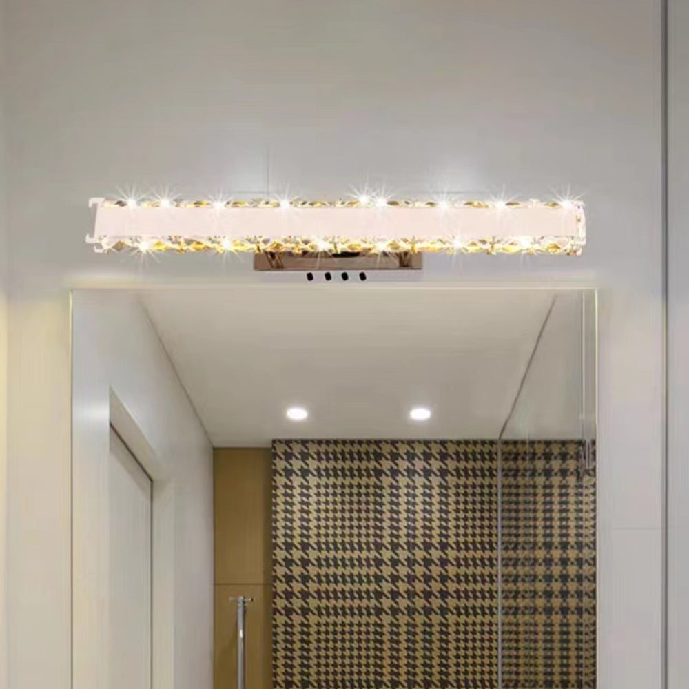 Kristy Modern Rectangular Metal/Crystal Mirror Front Wall Lamp, Gold