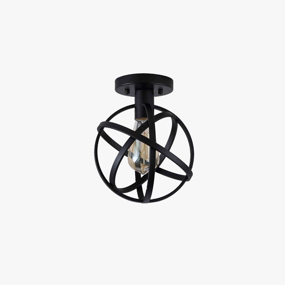 Arisha Retro Globe Lantern Metal Flush Mount Ceiling Light, Balck