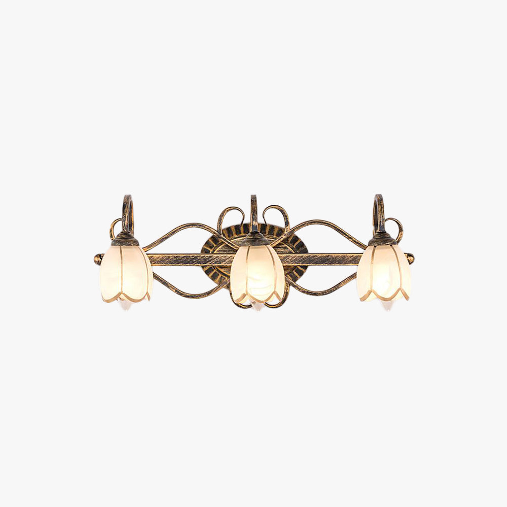 Arisha Antique Brass Flower Mirror Front Vanity Wall Lamp