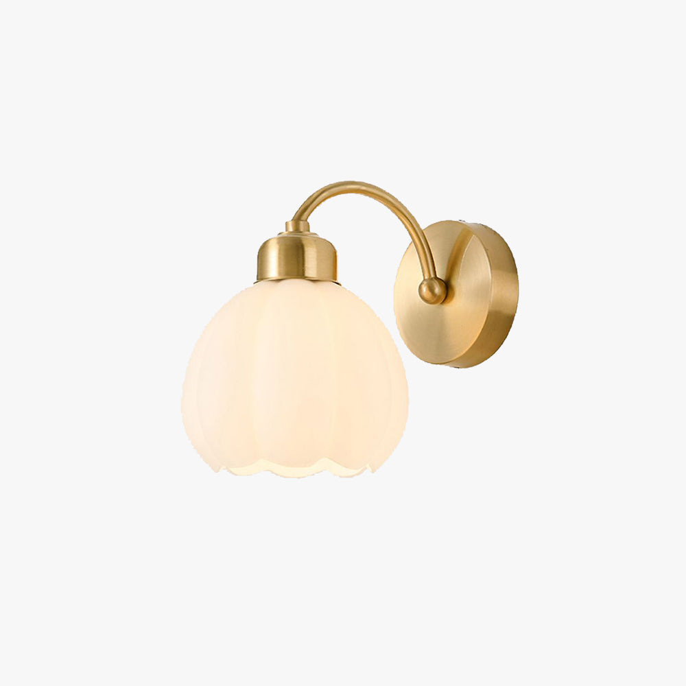 Valentina Nordic Flower Vanity Glass Metal Wall Lamp, Gold/Ivory