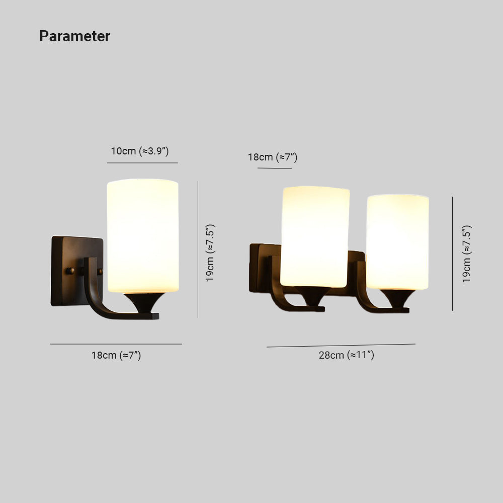 Tiffany Minimalism Cylindrical Metal Glass Art Vanity Wall Lamp, Black/Chrome