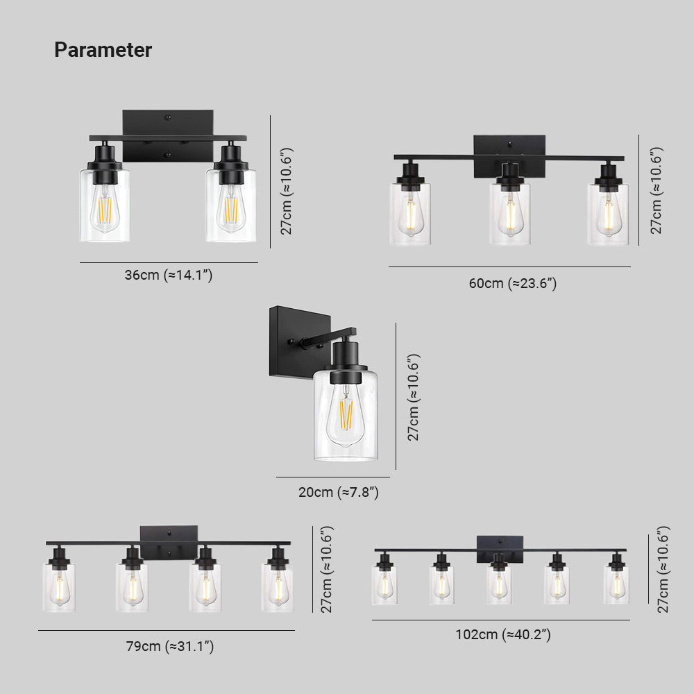 Silva Modern Mirror Front Black Vanity Wall Lamp, Metal/Glass