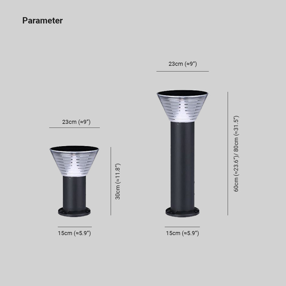 Ray Modern Conical Solar Outdoor Bollard Light, Black