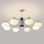 Chandelier White Glass Shades Chrome Walnut Arms Retro