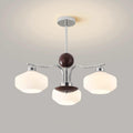 Chandelier White Glass Shades Chrome Walnut Arms Retro