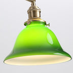 Wall Lamp Brass and Glass Shade Walnut Wood Base Adjustable Arm Vintage