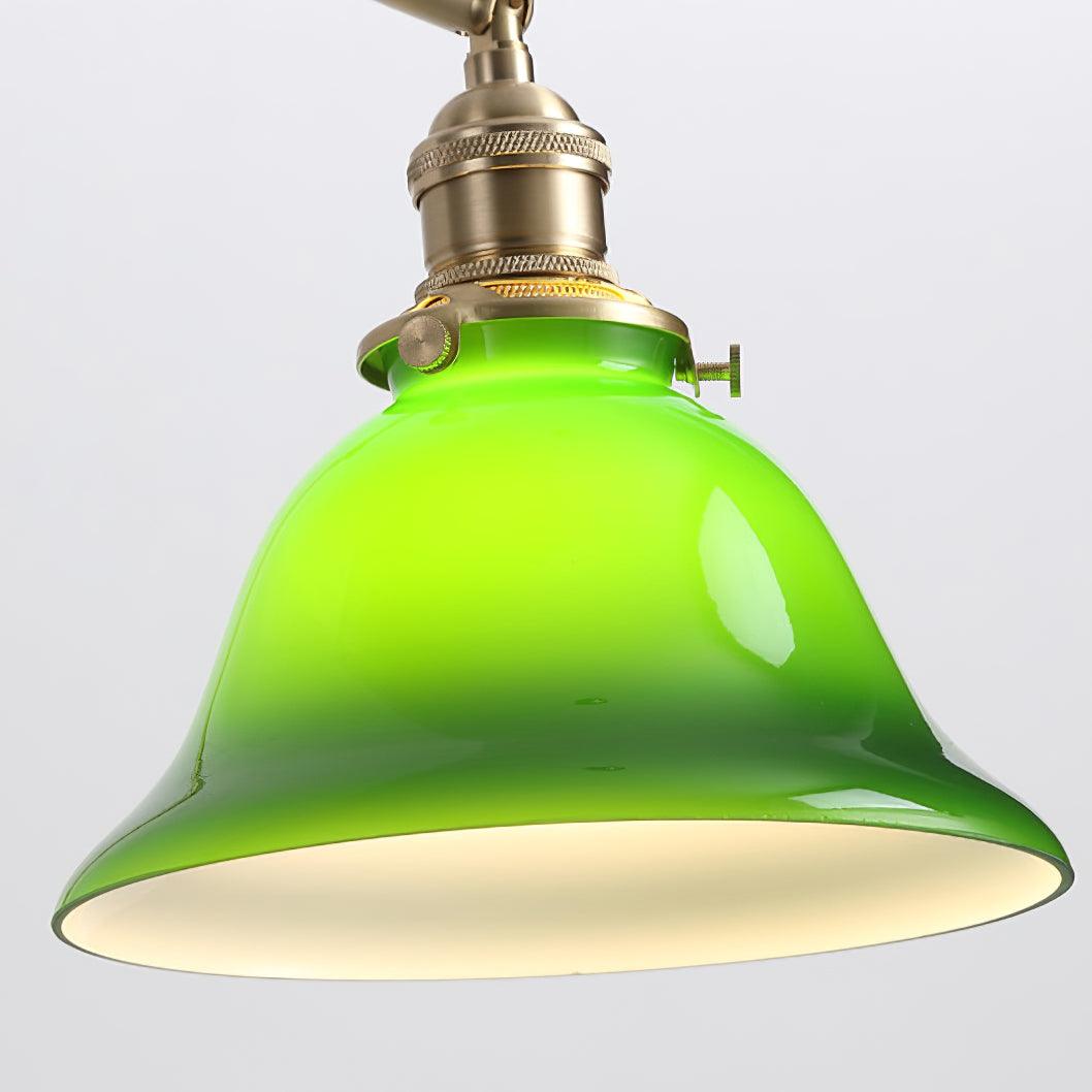 Wall Lamp Brass and Glass Shade Walnut Wood Base Adjustable Arm Vintage