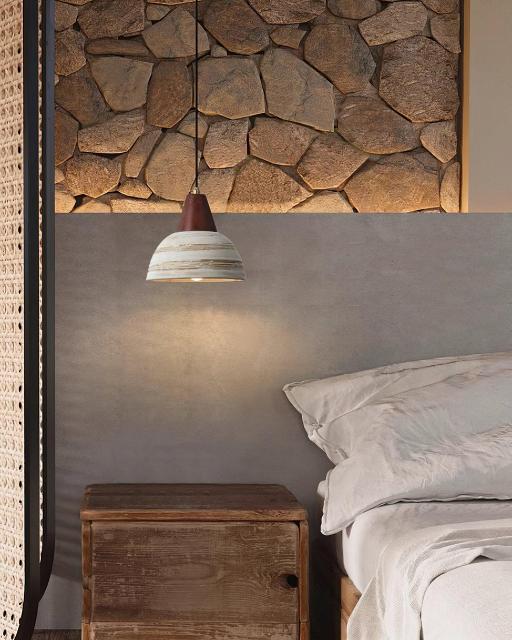 Pendant Lamp Textured Ceramic Shade Tapered Nordic Minimalist