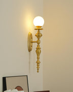 Wall Lamp Sculpted Brass Body Globe Shade Classic Elegant Statement