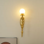 Wall Lamp Sculpted Brass Body Globe Shade Classic Elegant Statement