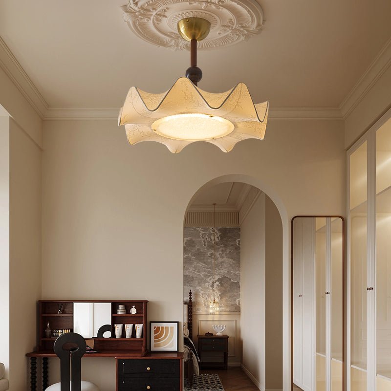 Cyrie Ceiling Light Floral-patterned etched fabric Wood