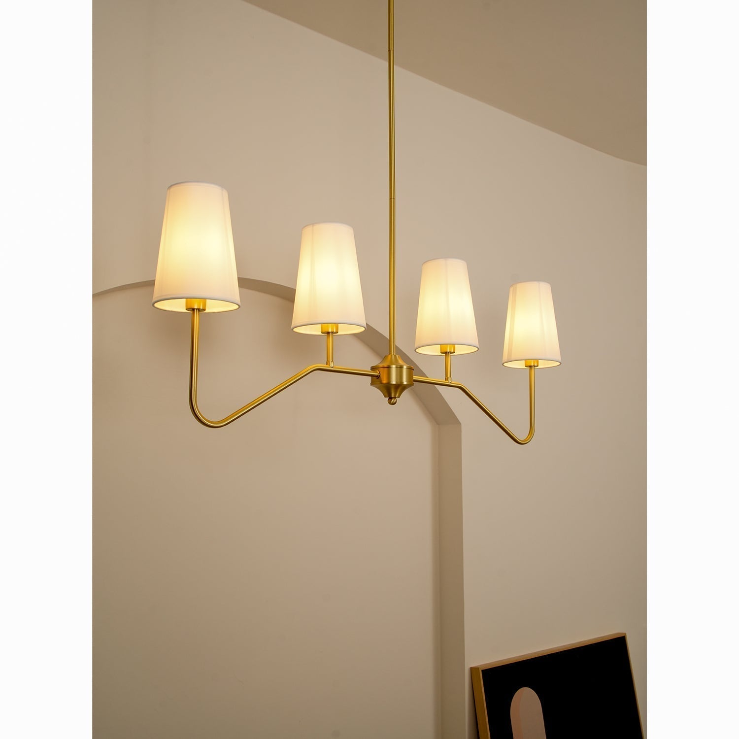 Lustra Chandelier Brass Curved Beige Linear