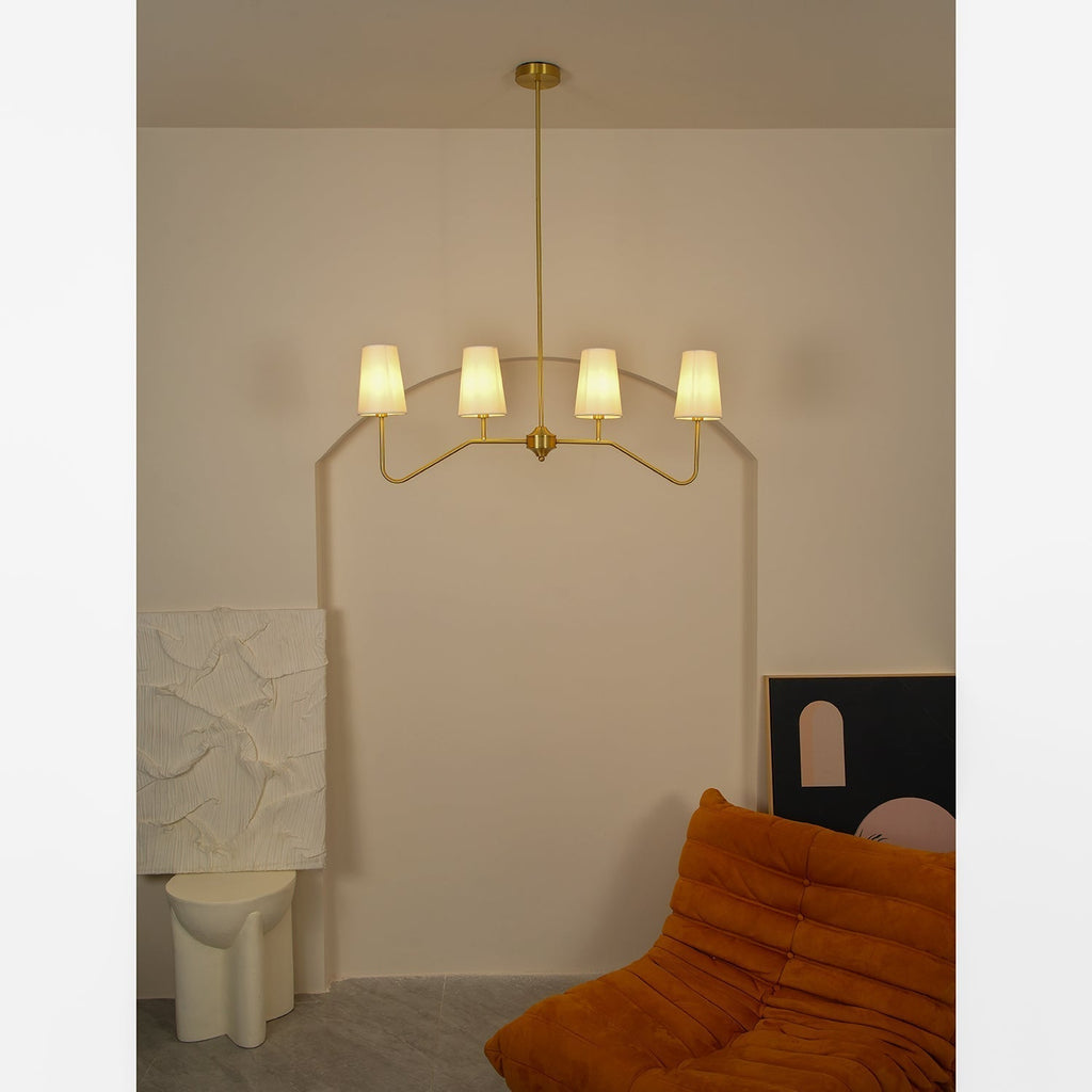 Lustra Chandelier Brass Curved Beige Linear