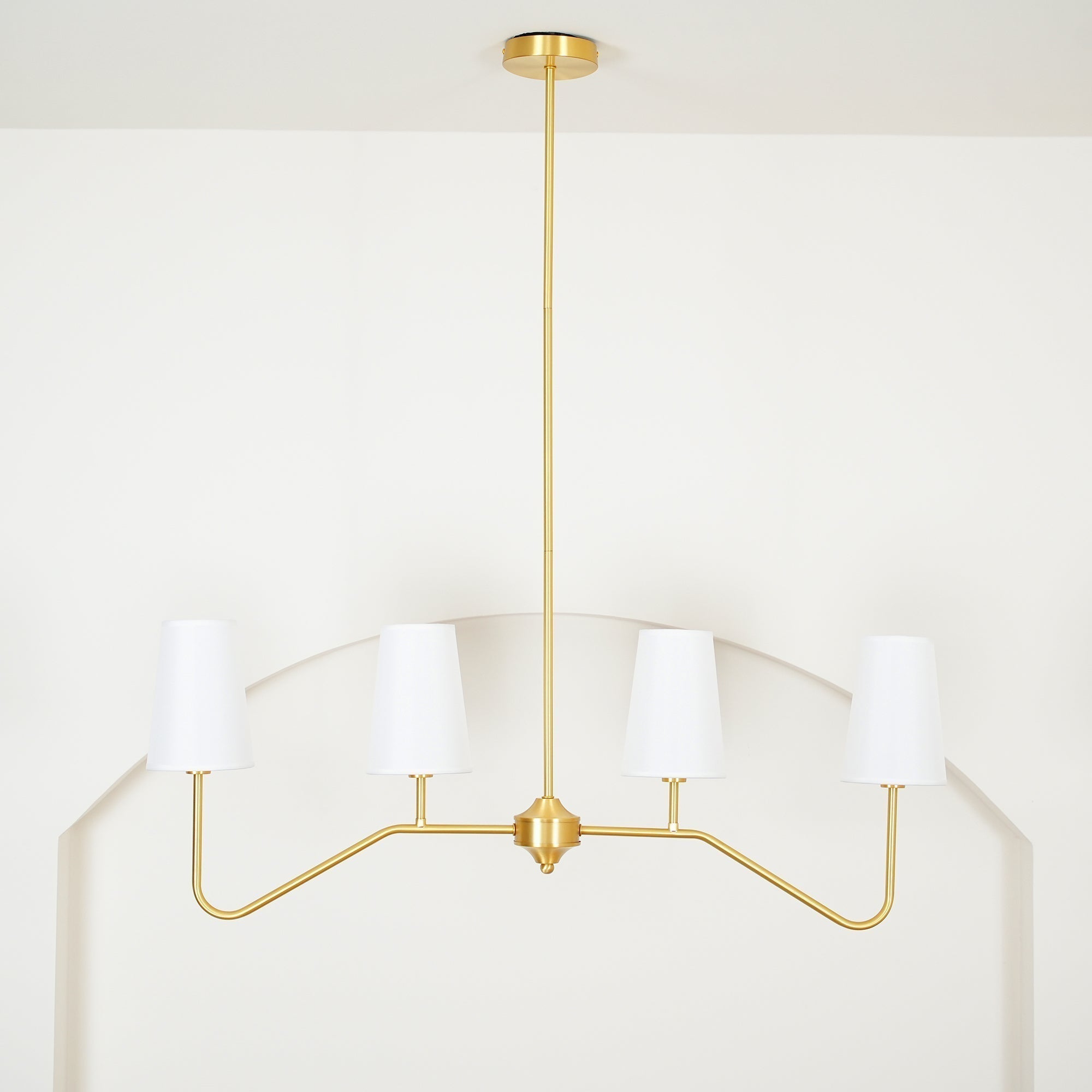 Lustra Chandelier Brass Curved Beige Linear