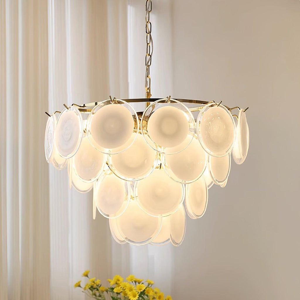 Esona Cascading Frosted Glass Discs Chandelier