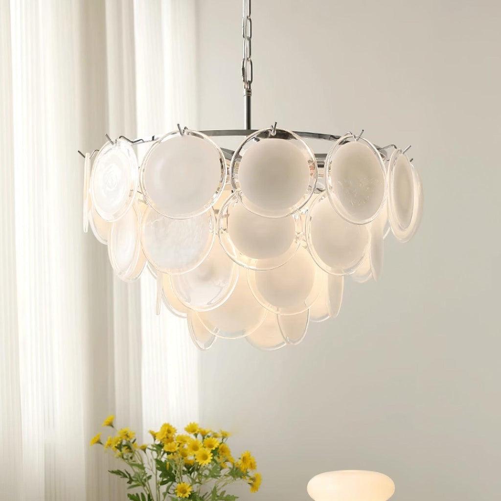 Esona Cascading Frosted Glass Discs Chandelier