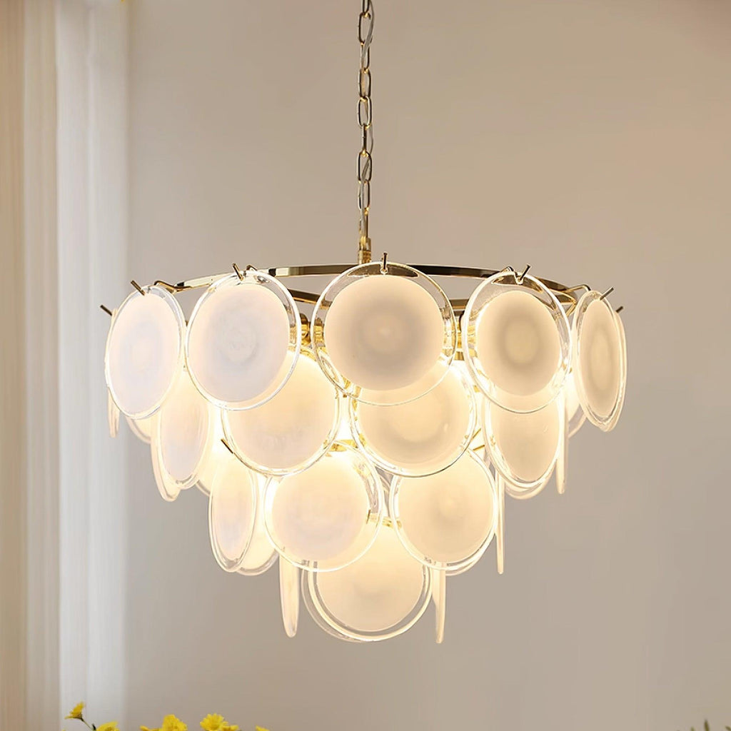 Esona Cascading Frosted Glass Discs Chandelier