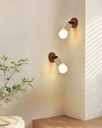 Ritta Cute Travertine Wall Lamp Wood Plate