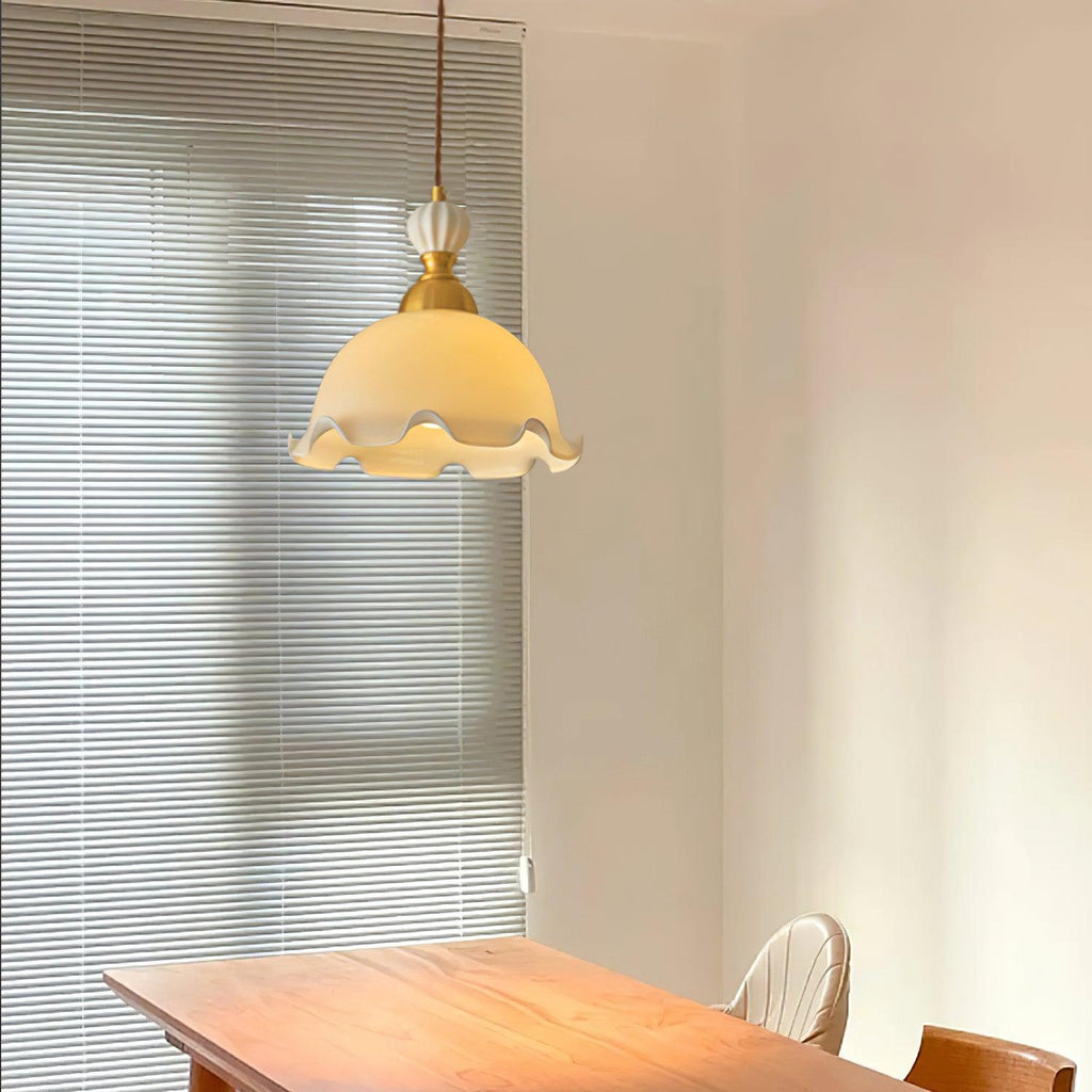 Pendant Lamp Wavy Edge Glass Shade Soft Glow Vintage Romantic