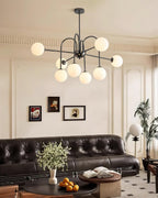 Chandelier Black Metal Arches Glass Globes Minimalist