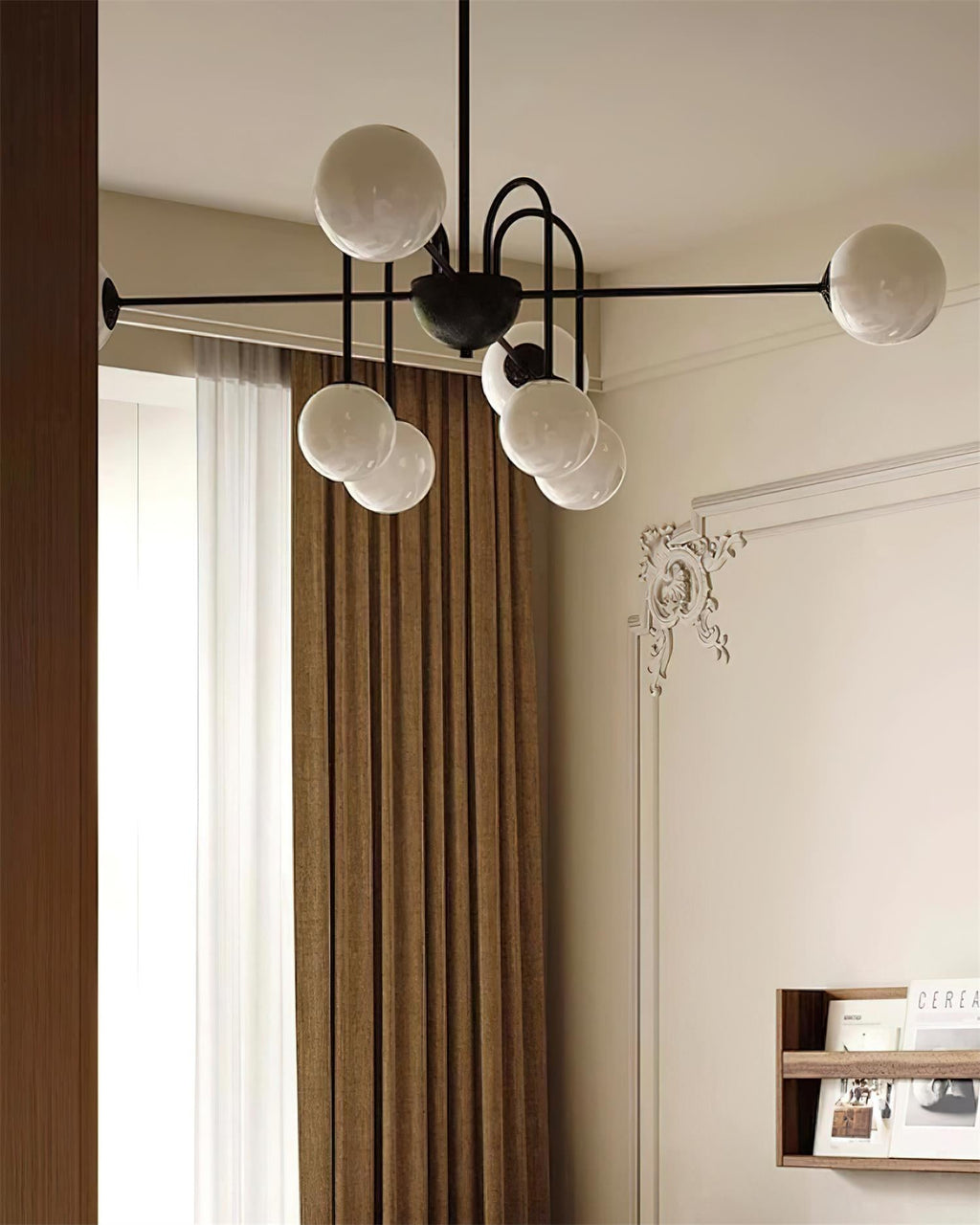 Chandelier Black Metal Arches Glass Globes Minimalist