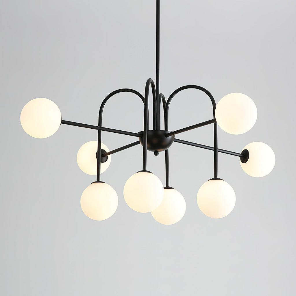 Chandelier Black Metal Arches Glass Globes Minimalist