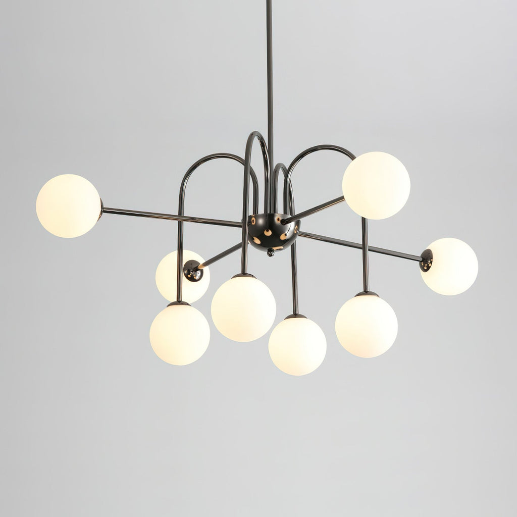 Chandelier Black Metal Arches Glass Globes Minimalist