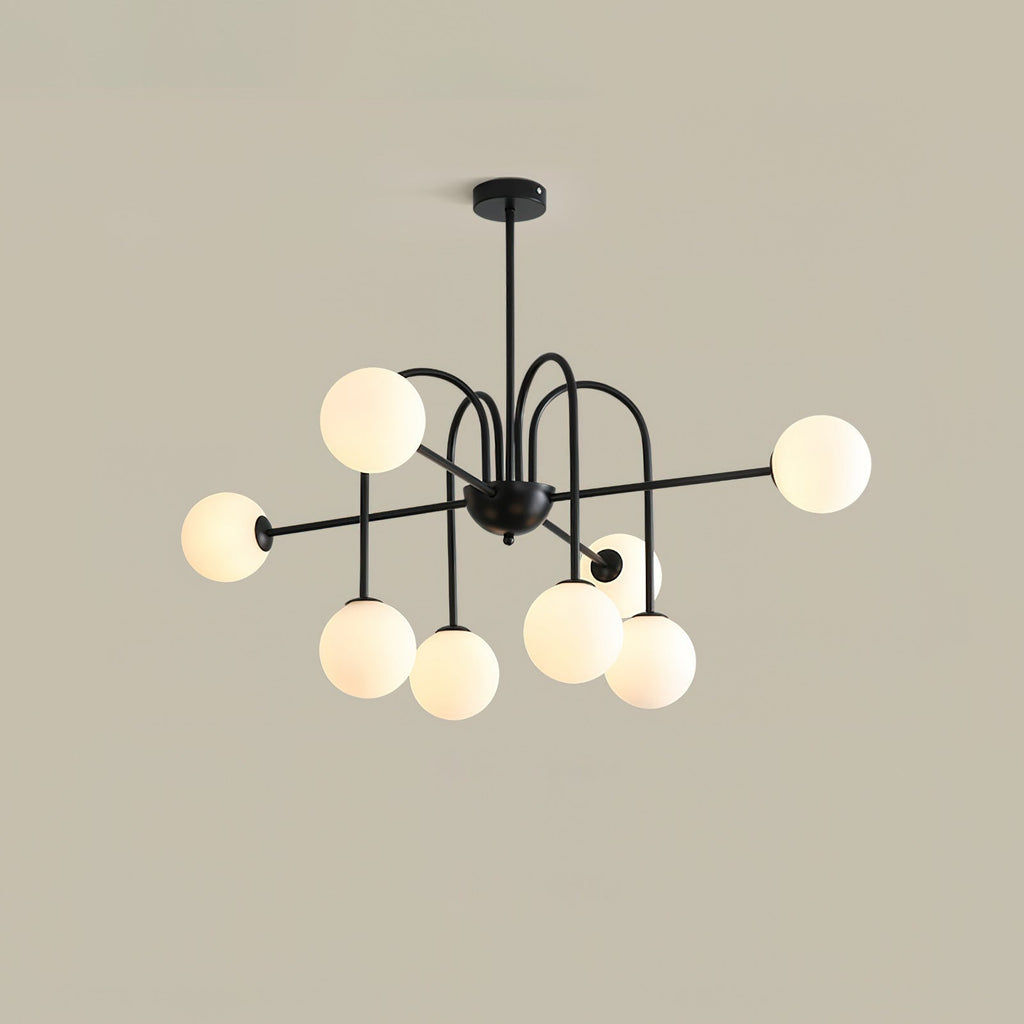Chandelier Black Metal Arches Glass Globes Minimalist