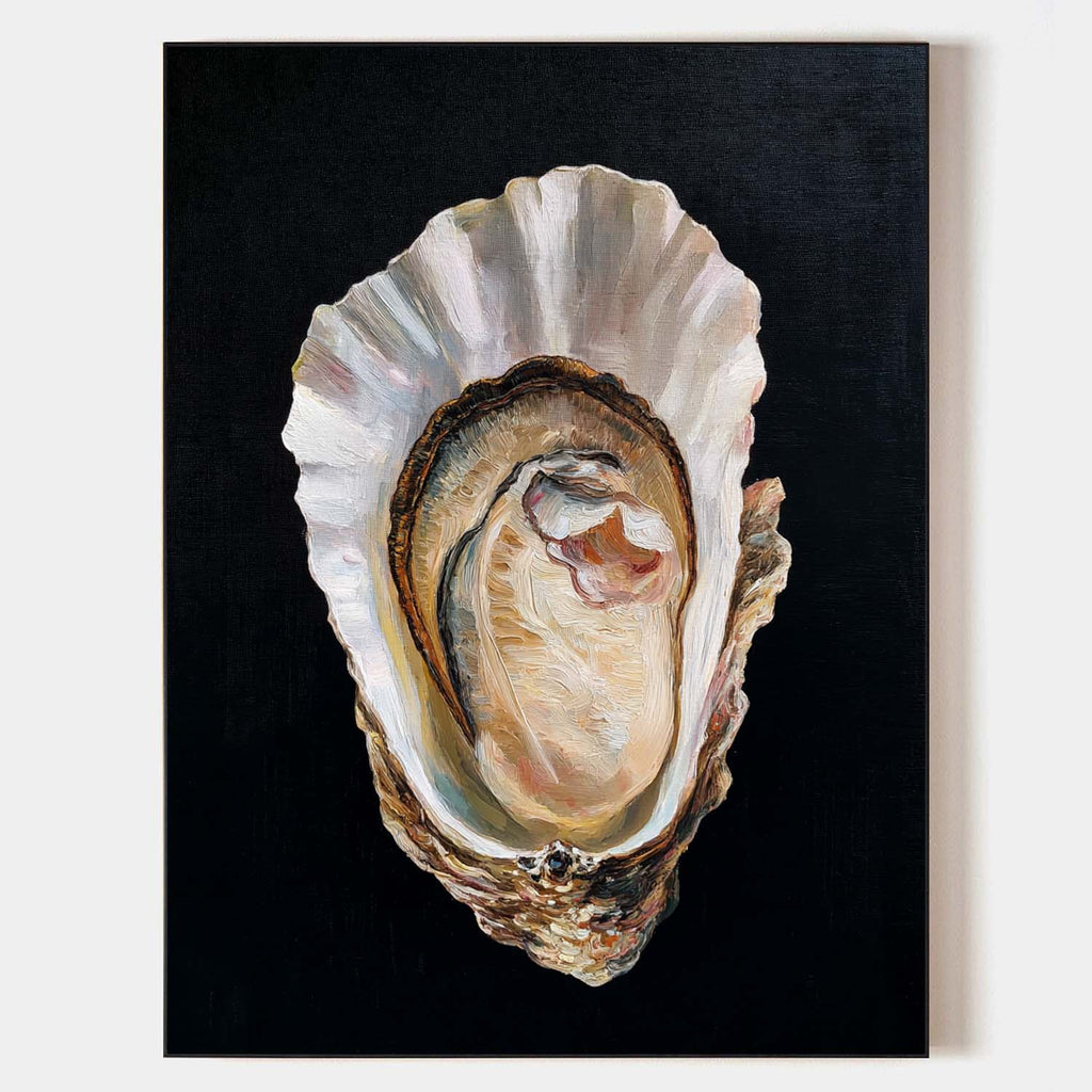 Oyster Shell Oil Painting Coastal Kitchen Wall Art