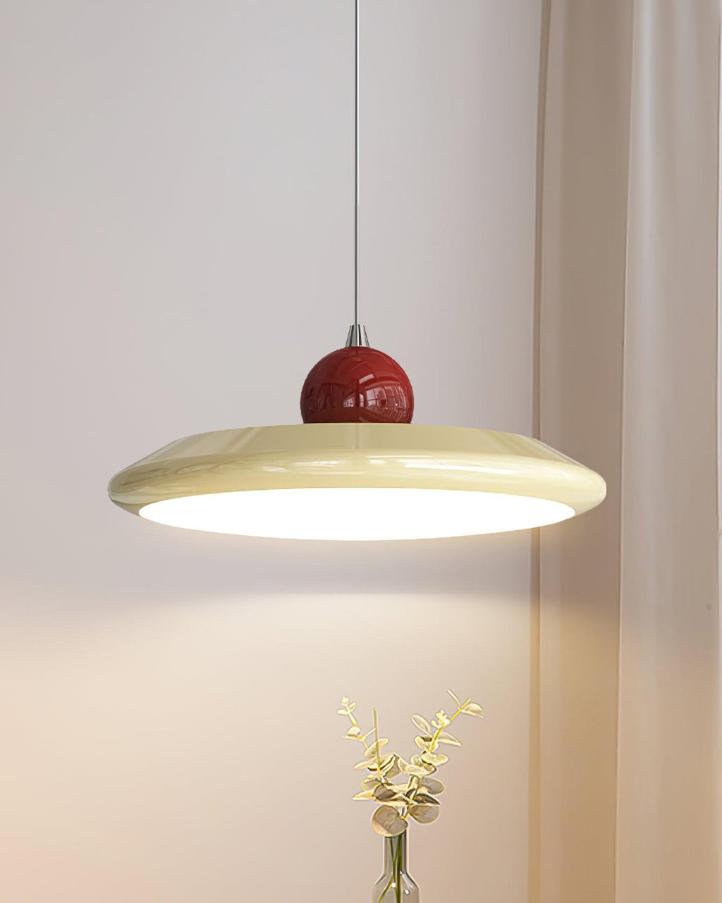 Pendant Lamp White Disc Green Trim Red Bold