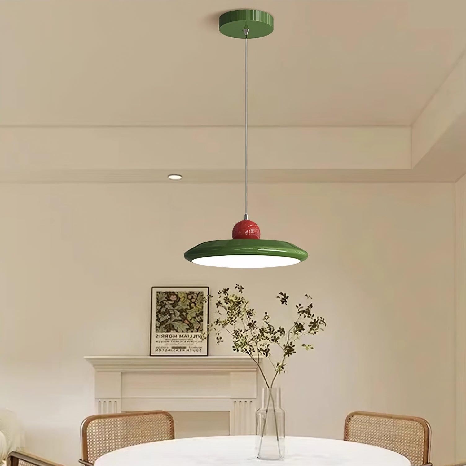 Pendant Lamp White Disc Green Trim Red Bold