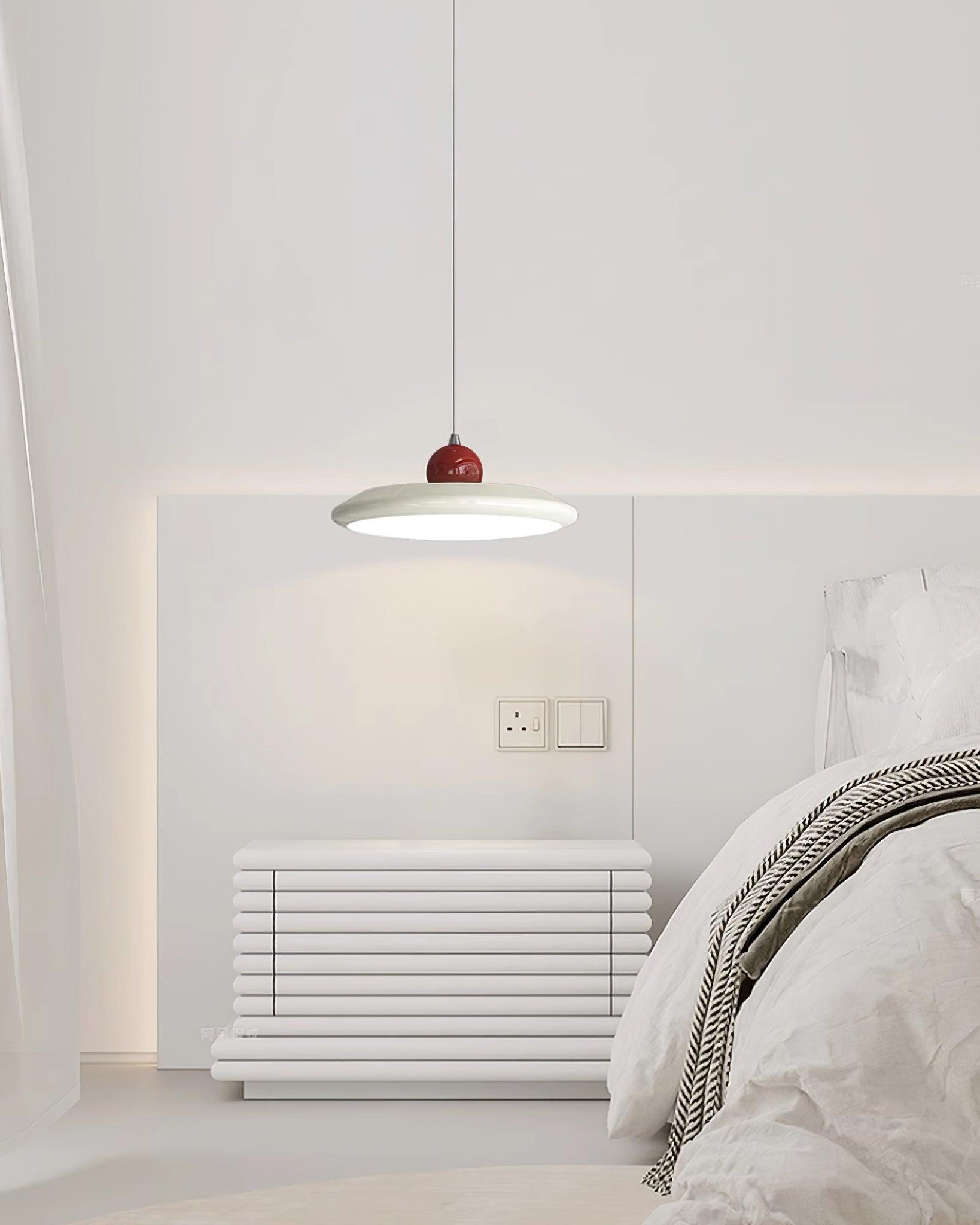Pendant Lamp White Disc Green Trim Red Bold