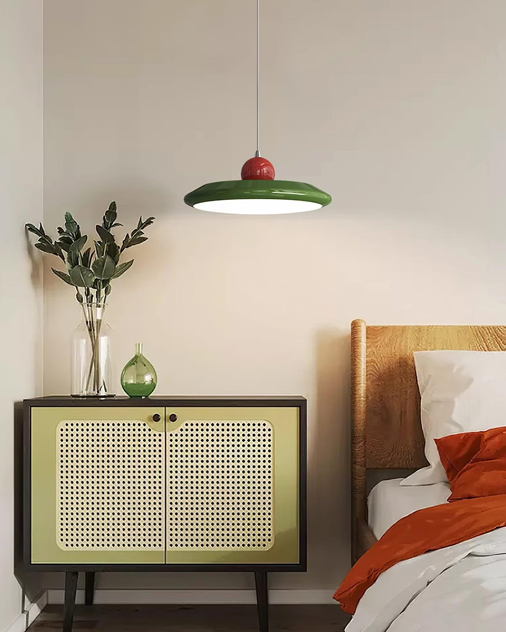 Pendant Lamp White Disc Green Trim Red Bold