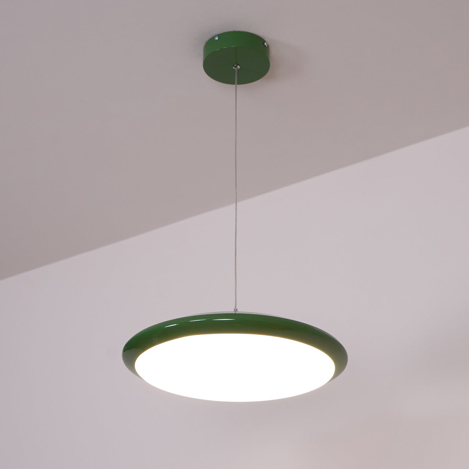 Pendant Lamp White Disc Green Trim Red Bold