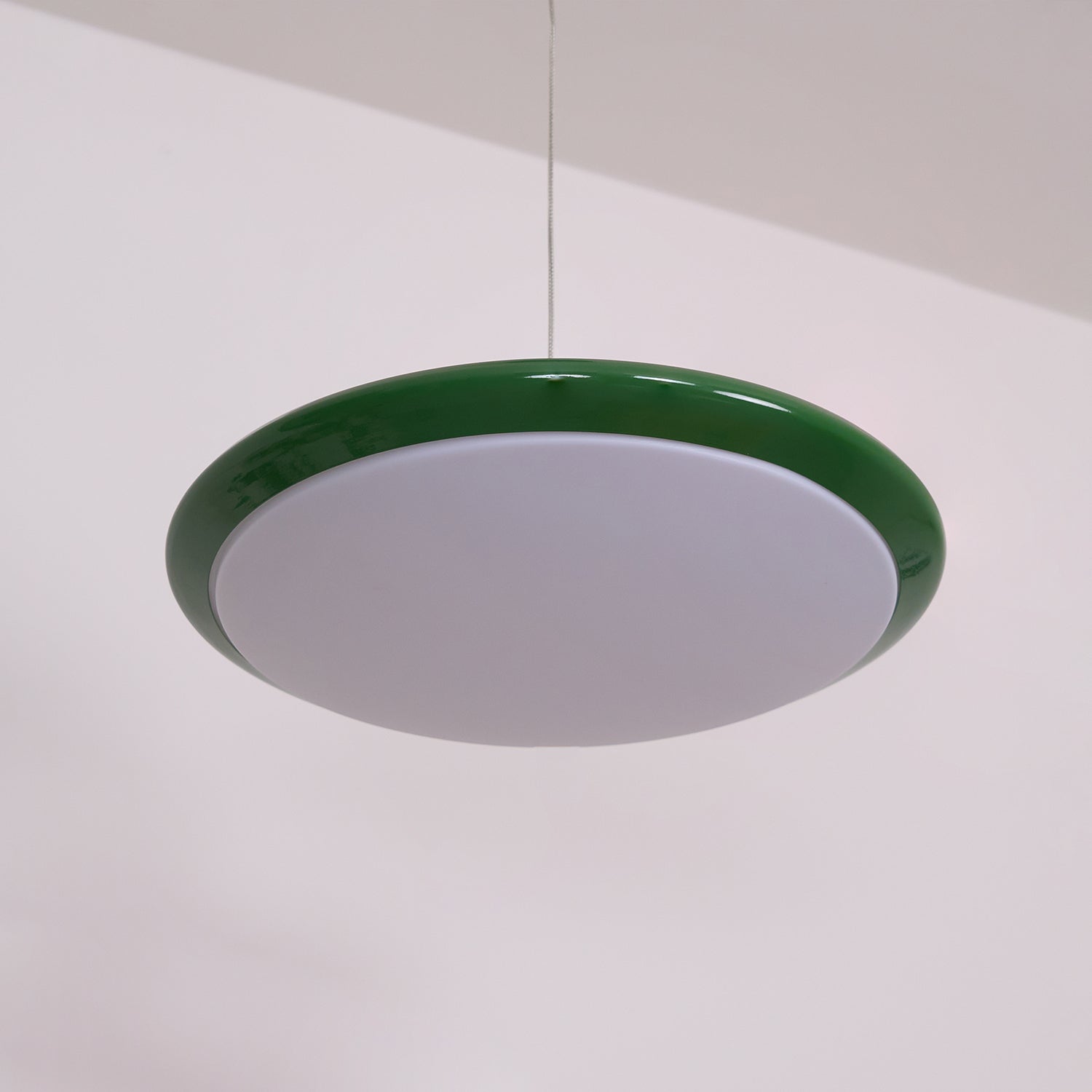 Pendant Lamp White Disc Green Trim Red Bold