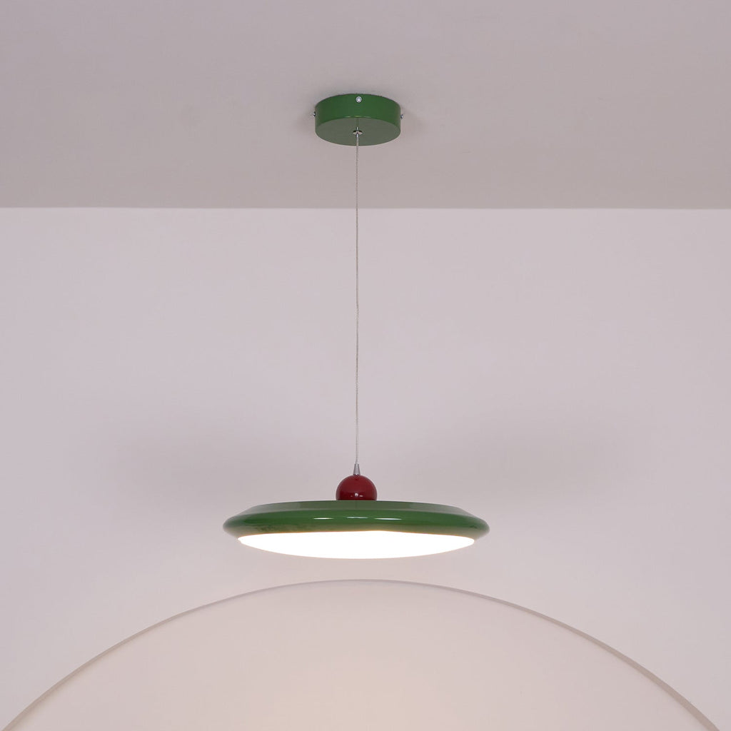 Pendant Lamp White Disc Green Trim Red Bold