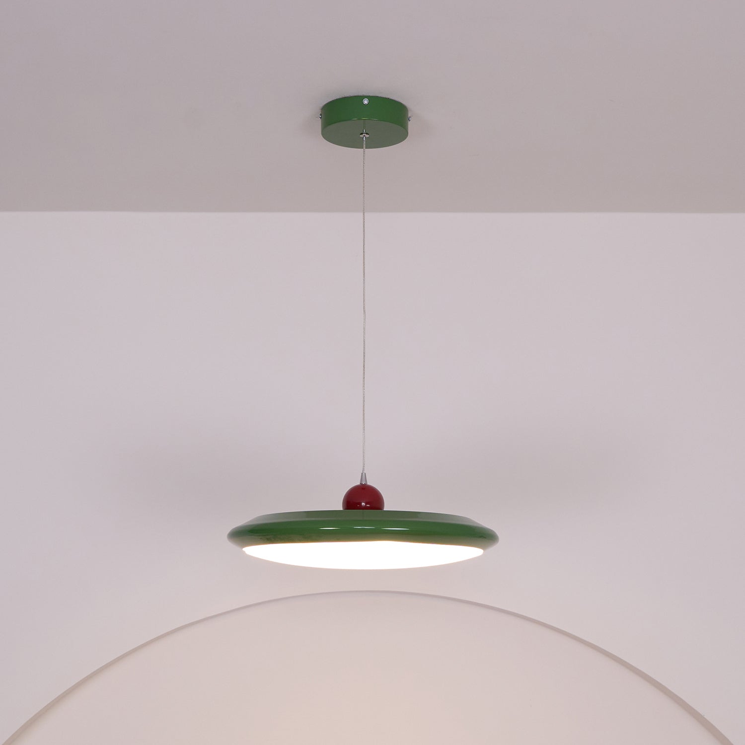Pendant Lamp White Disc Green Trim Red Bold