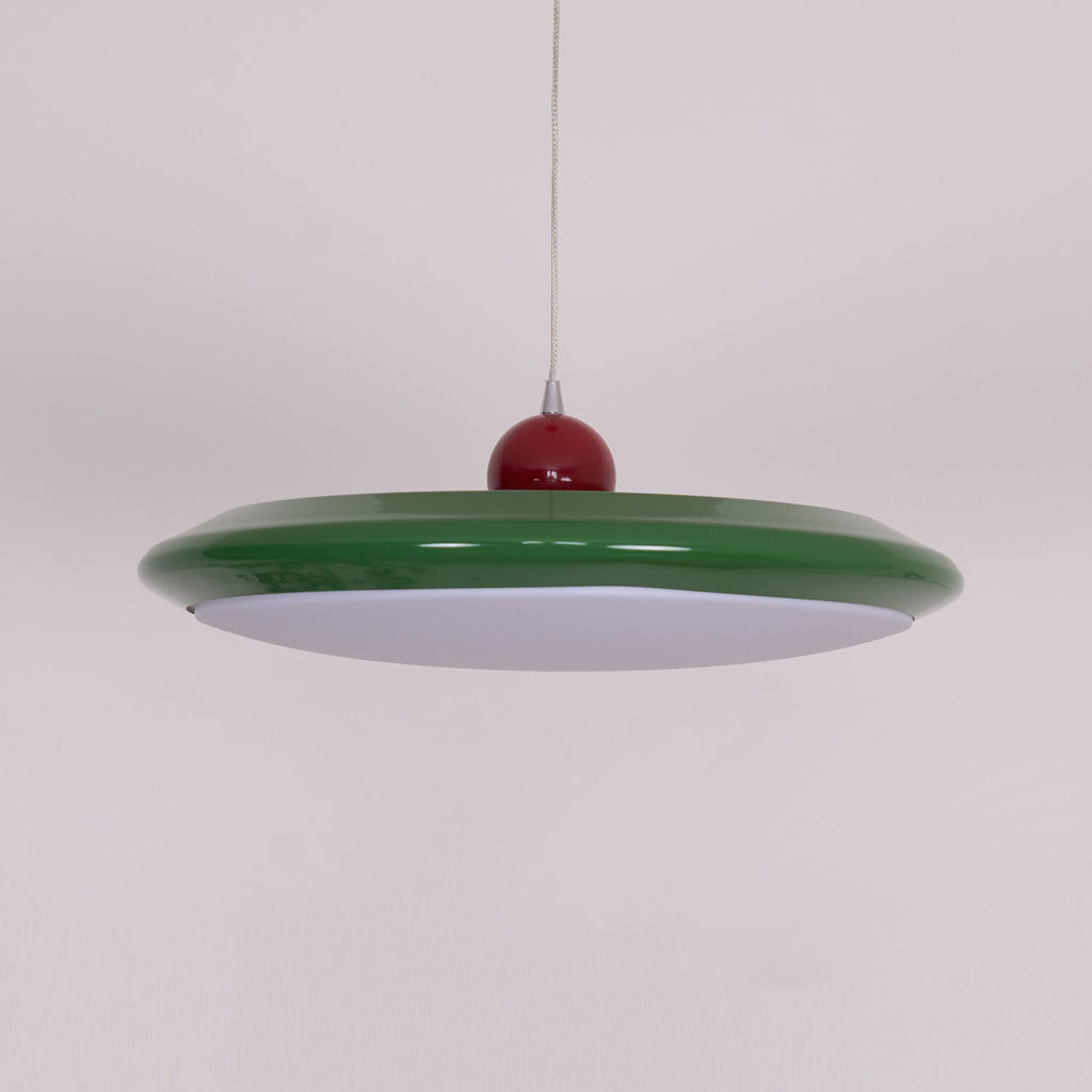 Pendant Lamp White Disc Green Trim Red Bold