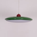 Pendant Lamp White Disc Green Trim Red Bold