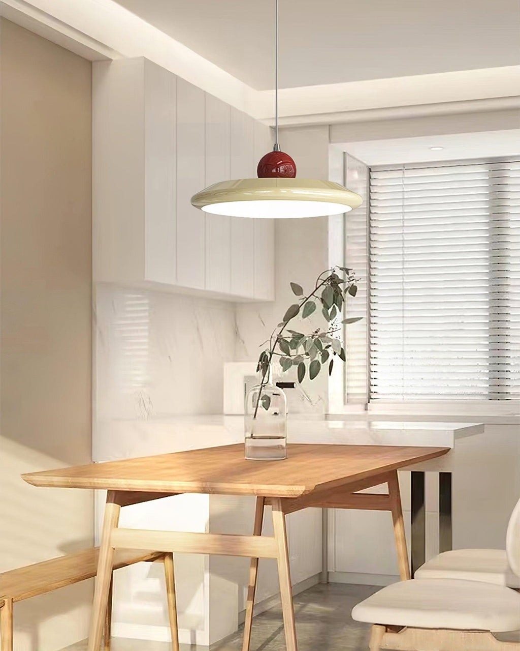 Pendant Lamp White Disc Green Trim Red Bold