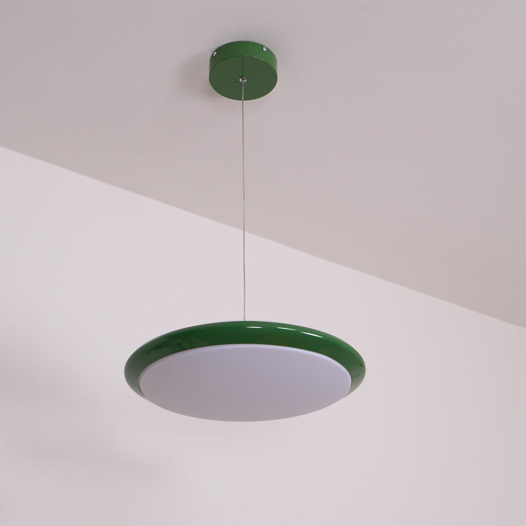 Pendant Lamp White Disc Green Trim Red Bold