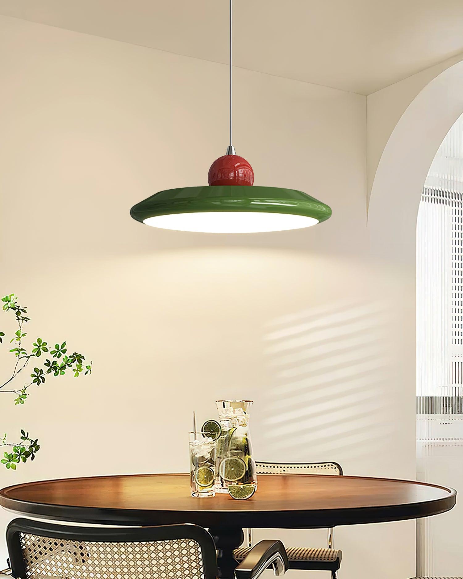 Pendant Lamp White Disc Green Trim Red Bold