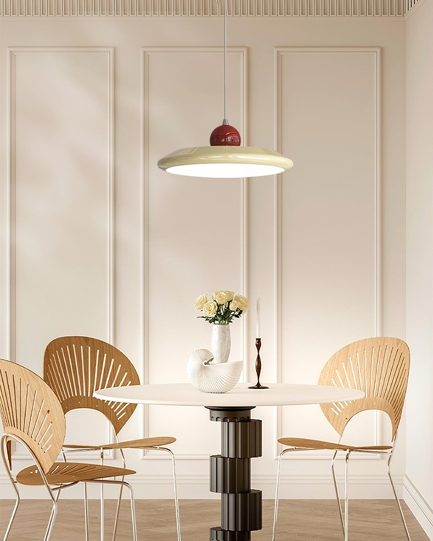 Pendant Lamp White Disc Green Trim Red Bold