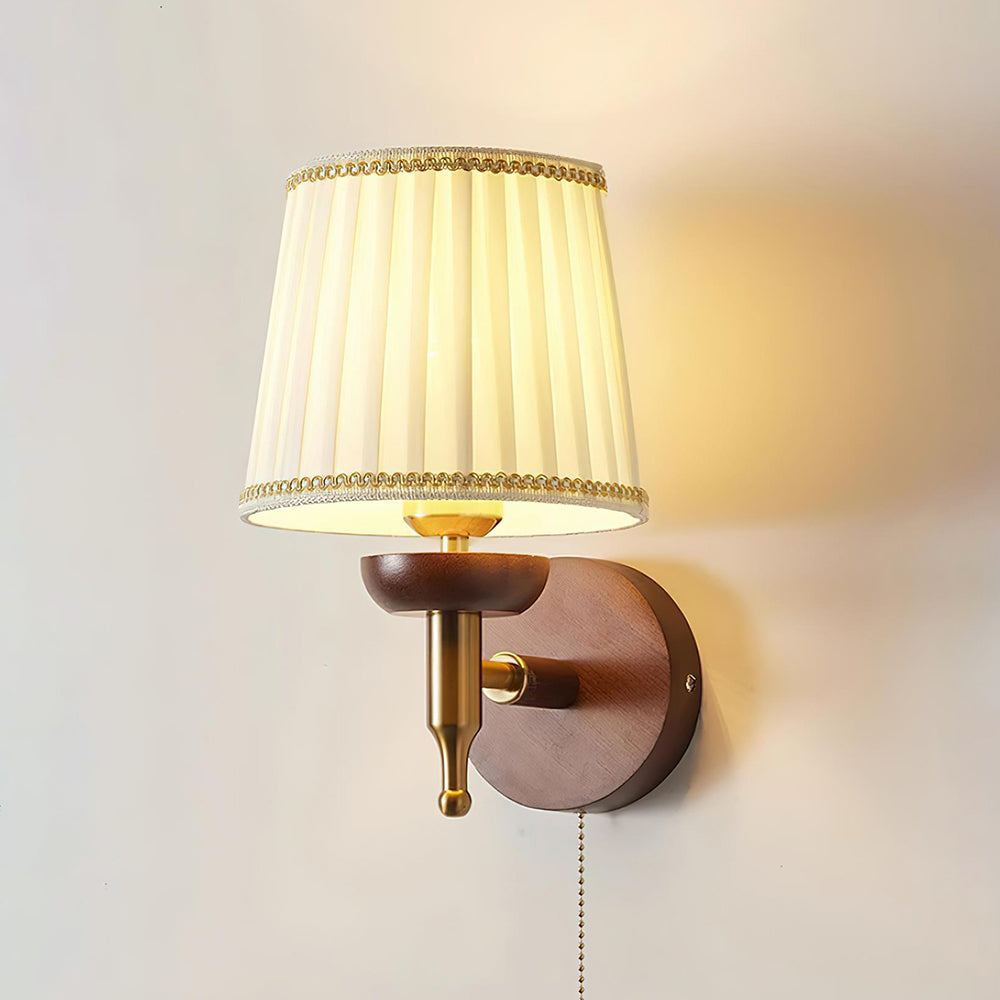 Wall Lamp Fabric Shade Modern Classic Gold Walnut Sconce Bedroom
