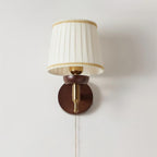 Wall Lamp Fabric Shade Modern Classic Gold Walnut Sconce Bedroom