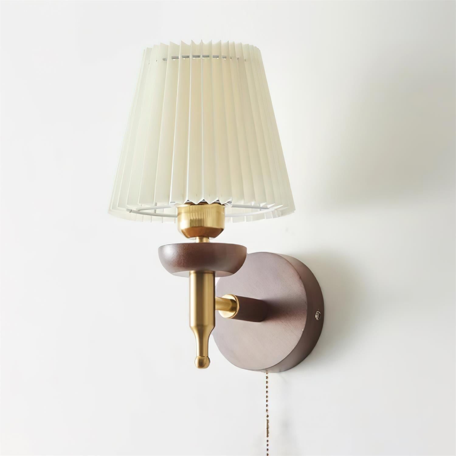 Wall Lamp Fabric Shade Modern Classic Gold Walnut Sconce Bedroom