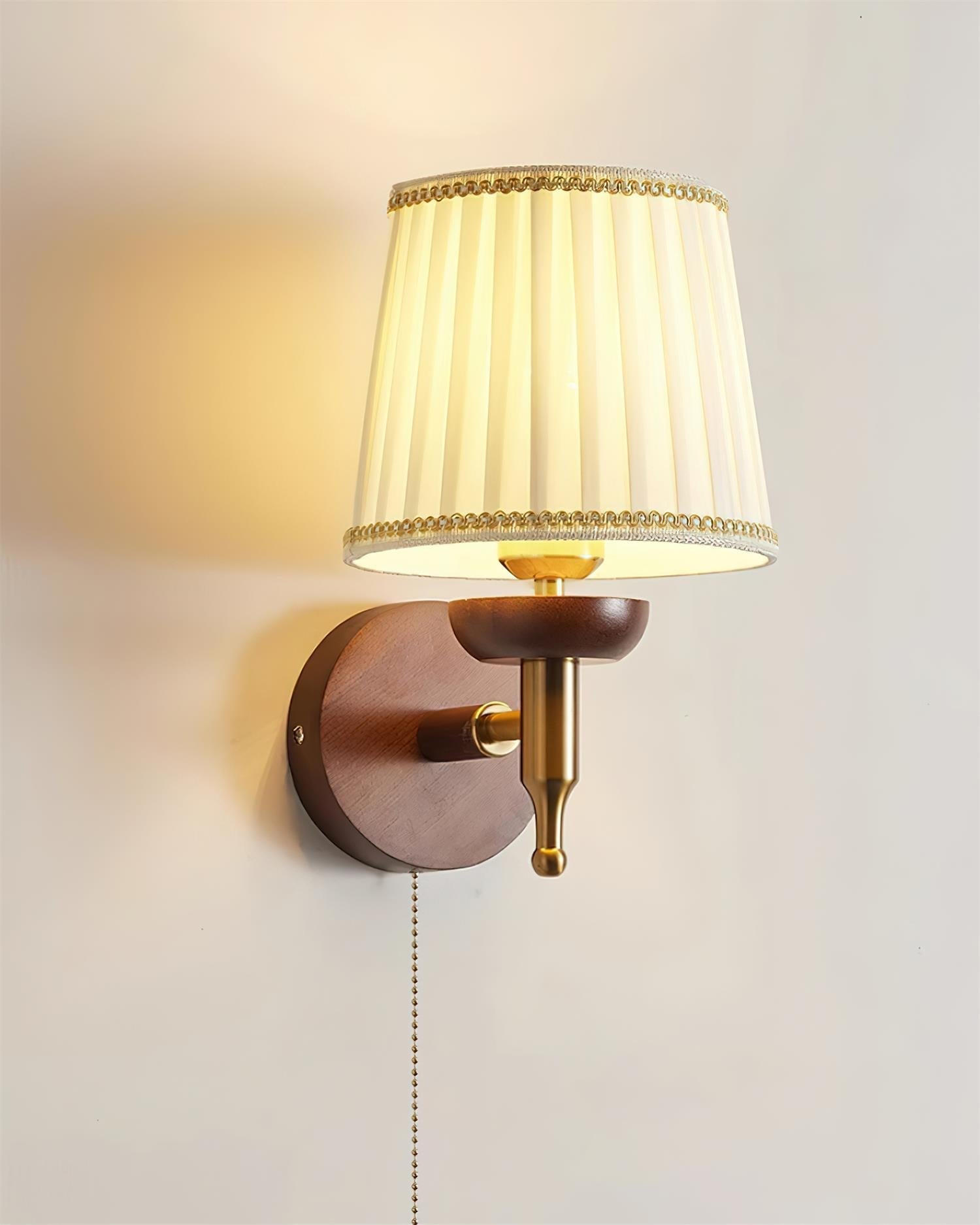 Wall Lamp Fabric Shade Modern Classic Gold Walnut Sconce Bedroom