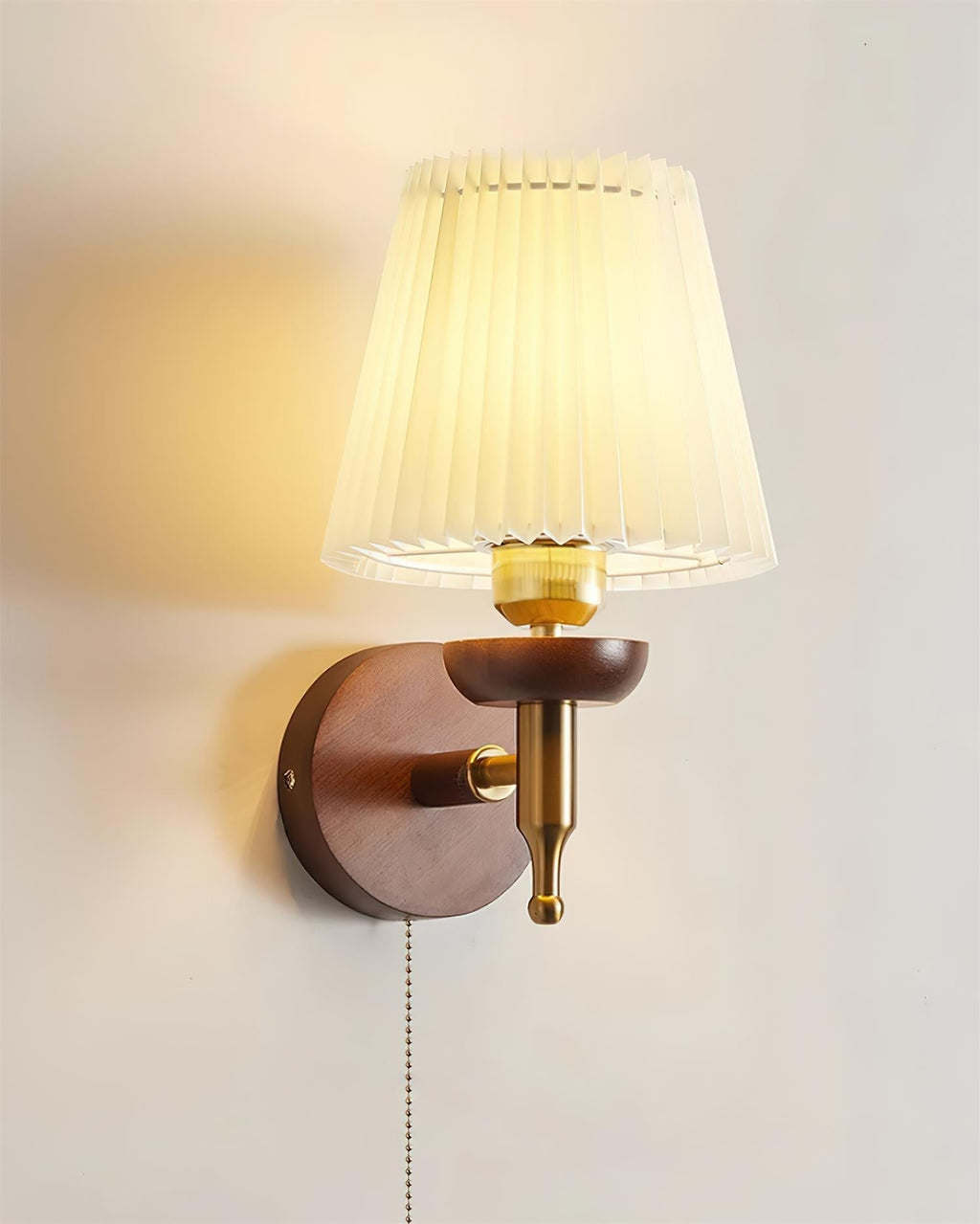 Wall Lamp Fabric Shade Modern Classic Gold Walnut Sconce Bedroom