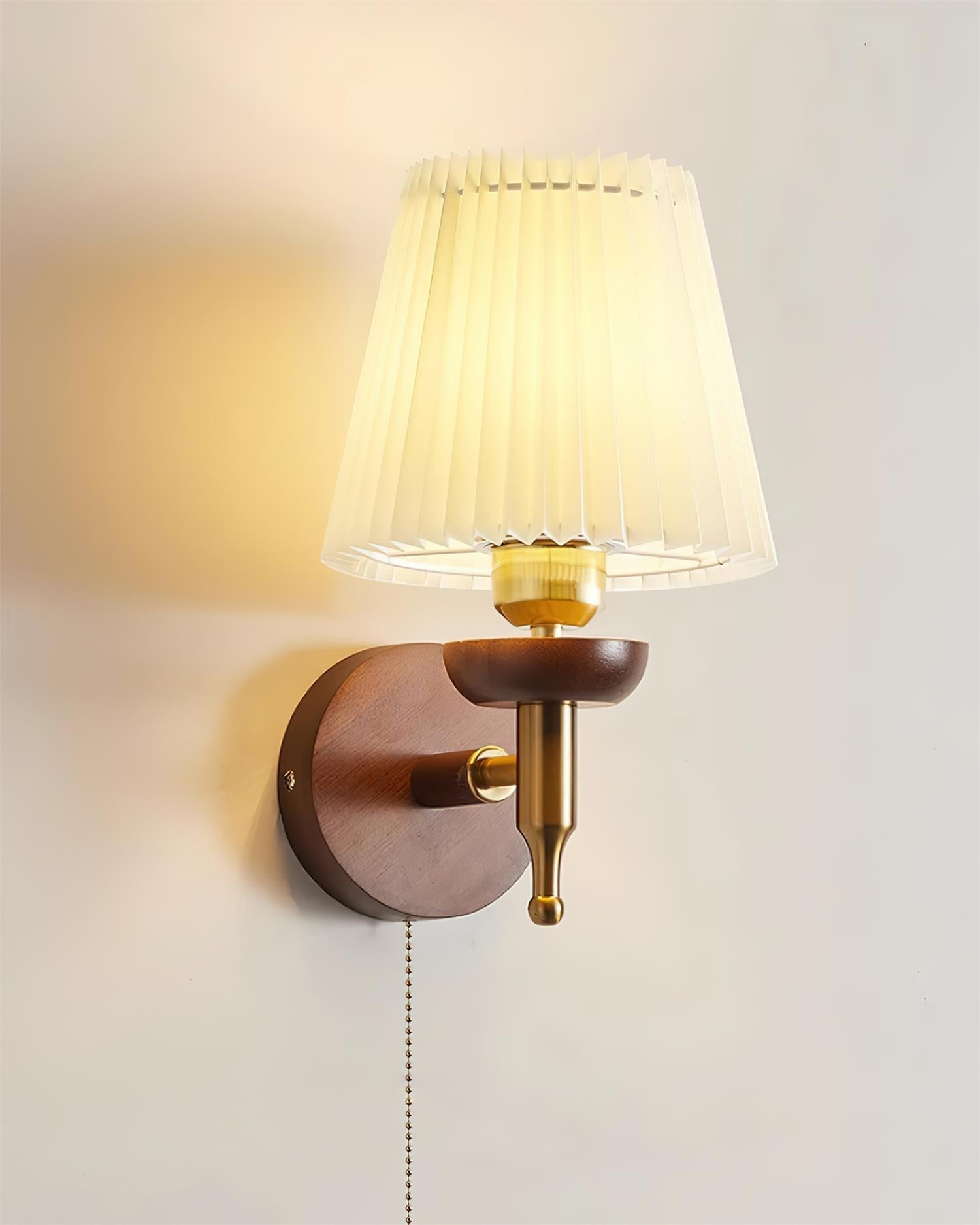 Wall Lamp Fabric Shade Modern Classic Gold Walnut Sconce Bedroom